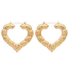 Pendientes grandes de bambú aros pendientes de aro de corazón de oro con textura pendientes de bambú de corazón personalizados